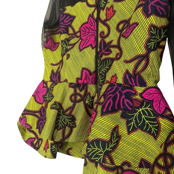 Labisi Adrian Custom Bridal Vibrant Floral Peplum Ankara with Sheer Sleeves - Picture 7 of 11